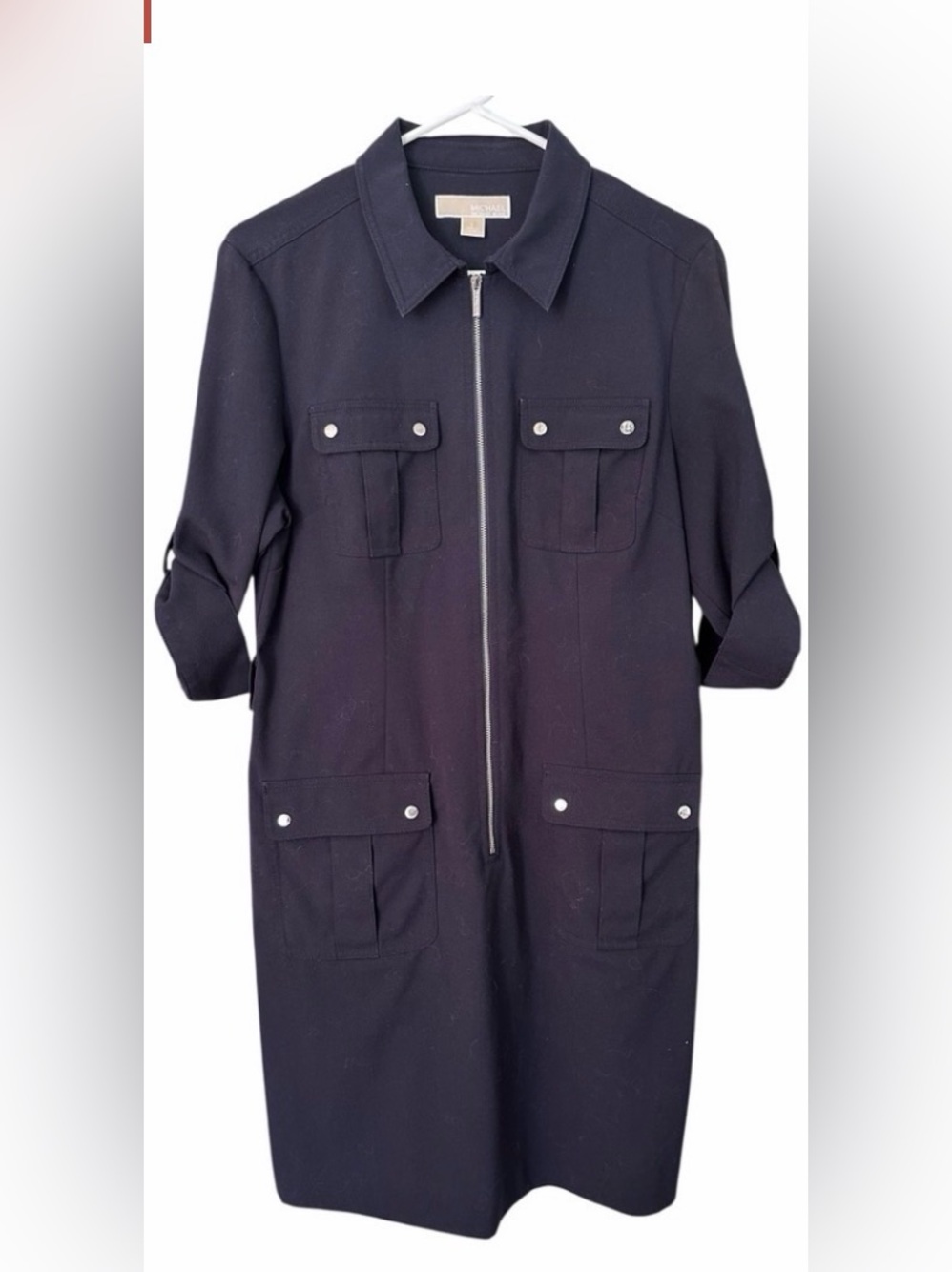 Michael Kors Navy Zip-Front Utility Jacket Dress